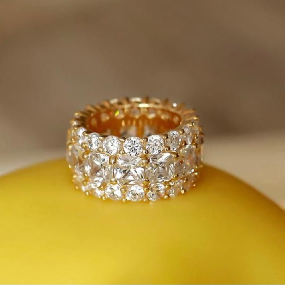 Italo Yellow Gold Multi-Row Cushion Cut Eternity Wedding Band